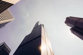 sun rays are reflected in modern architecture, bottom view