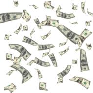 black and white image of falling dollars
