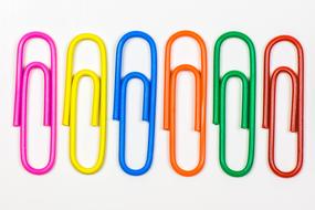 photo of six multi-colored paper clips