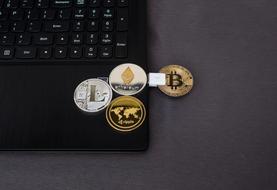 cryptocurrency lies on a laptop