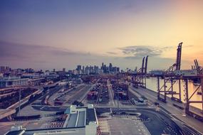 Landscape with the Keppel buildings in the port, at colorful and beautiful sunrise