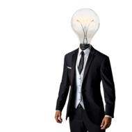 idea, creative innovation, man with light bulb instead of head, drawing