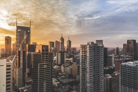 high-rise photo of skyscrapers against the background of dawn