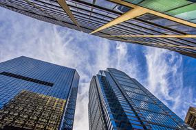 Tall glass buildings and blue sky with the clouds, usa, pennsylvania, philadelphia