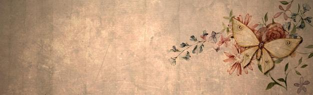 butterfly banner with butterfly on flowers, drawing