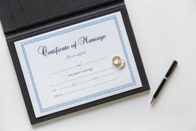 marriage certificate in a leather folder