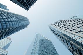 tops of blue Skyscrapers at Sky