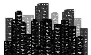 high-rise apartment buildings in city at night, drawing