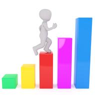 3d, white figure, walking on the colorful chart, at white background, clipart