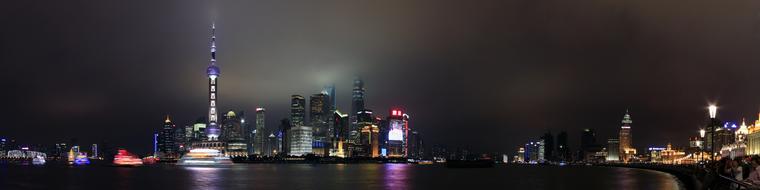 skyline of night City at water, China, Shanghai