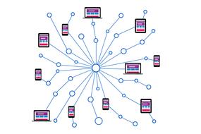 Colorful model of the connection, between the devices, at white background, clipart