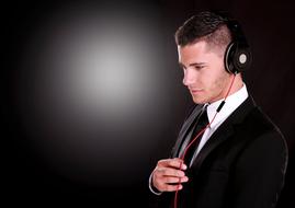 young caucasian Businessman with headphones