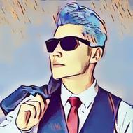 Colorful drawing of the Asian Man with the glasses clipart