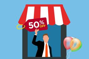 clipart of sale discount shop booth man