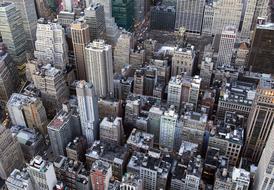 bird's-eye view of city skyscrapers