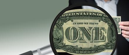 one dollar view through a magnifier