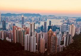 evening panorama of skyscrapers in Hong Kong