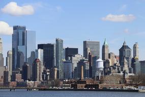 city skyscrapers on the horizon on a sunny day