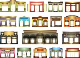 icons of building facades of different colors