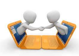 White models of the people, on the meeting, through the laptops, clipart