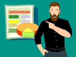 surprised man points to a graph as an illustration