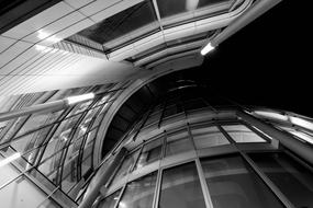 Black and white photo of the beautiful glass architecture