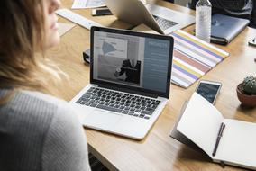 Woman, using the laptop for business, on the table