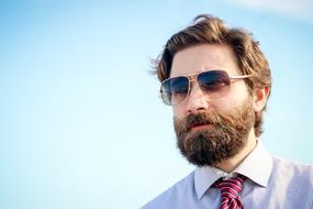 Bearded mature man in Sunglasses at Sky