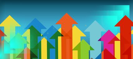 colorful arrows up at blue background, growth, concept