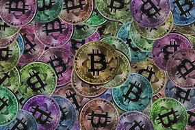 colourful bitcoin coins