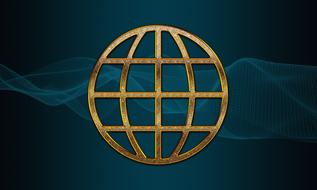 internet as global communication, golden globe at dark background