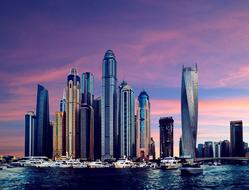 night panoramic photo of the harbor and metropolis