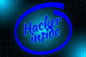 hacker attack, concept, modified logo of intel processor