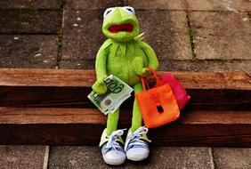Shopping Kermit with Money and bags