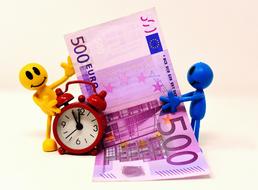 Bank Note Coins and clock