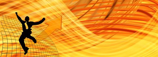 business man and arrow orange banner