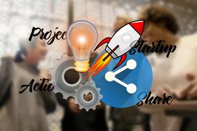 clipart of rocket and lamp and gears and people