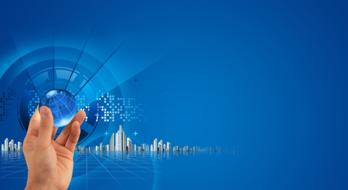 business earth hand blue background