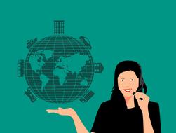 Logistics, drawing, transport around globe and cheerful girl