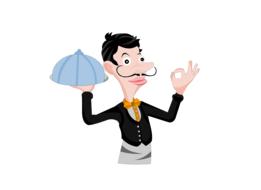 funny cartoon butler with meal on tray