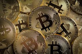 pile of Bitcoins, background