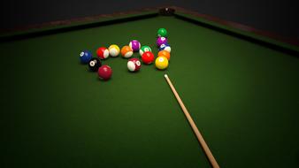 Billiard Balls and cue on Table