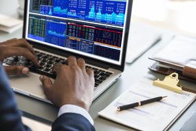 Businessman works at desk