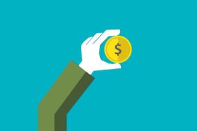 hand with golden us dollar coin, drawing