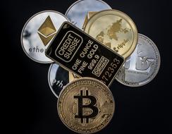 pile of Cryptocurrency at darkness, Blockchain