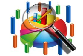 magnifying glass on colorful diagrams, 3d render