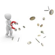 abstract person collecting coins with magnet, success, 3d render