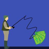 money fishing person drawing