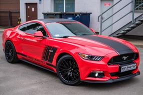 Mustang Gt Red, luxury vehicle parked at house