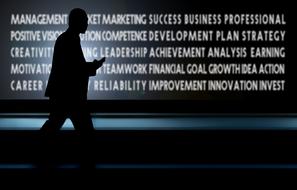 businessman mobile phone platform and text